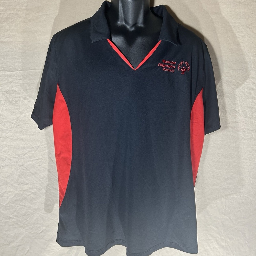 Sport-Tek Mens 3XL XXXL Polo Shirt Special Olympics Kentucky Black Red V-Neck